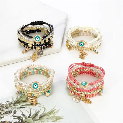 Hand Decoration European and American Handmade Beading Fashion Eyes Rice Bead Temperament Multi-layer Bracelet