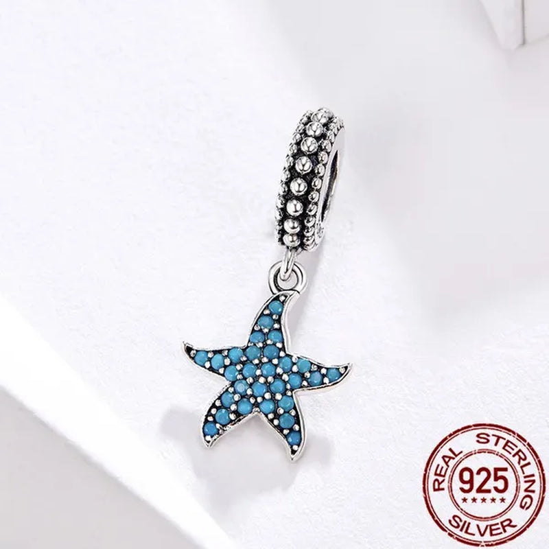 Starfish Pendant Charm with AAA CZ 925 Sterling Silver Sea Animals Ocean Charms for Bracelet S925 Jewelry Making DIY