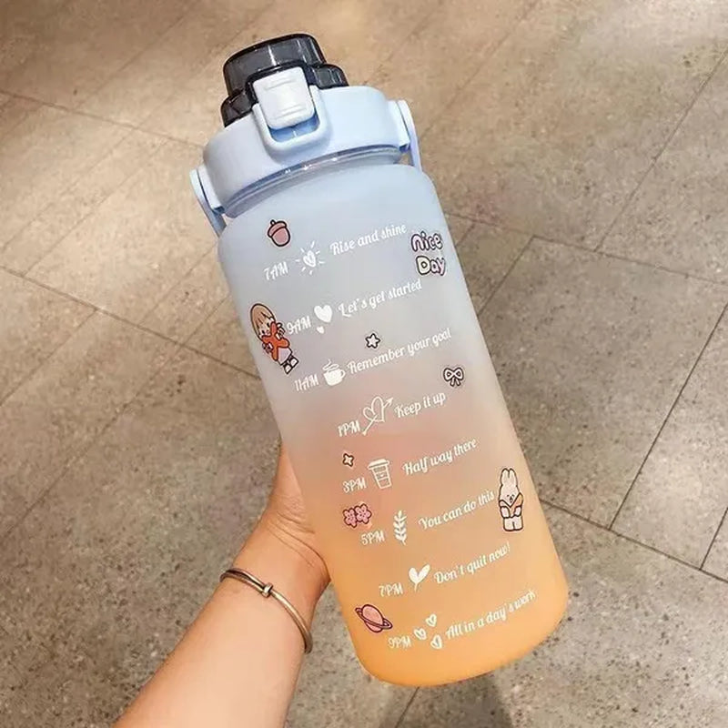 Water Bottle With Time Marker & Straw, 900ML/2000ML Large Capacity Motivational Leakproof Plastic Water Jug For Fitness Gym School Outdoor Travel Work Camping Hiking Hunting Fishing To Ensure You Drink Enough Water Daily