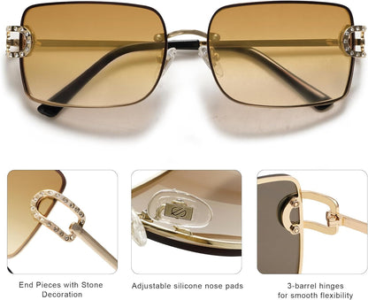 Vintage Rectangle Sunglasses for Women,Trendy Rimless 90S UV400 Womens Y2K Shades SJ1178