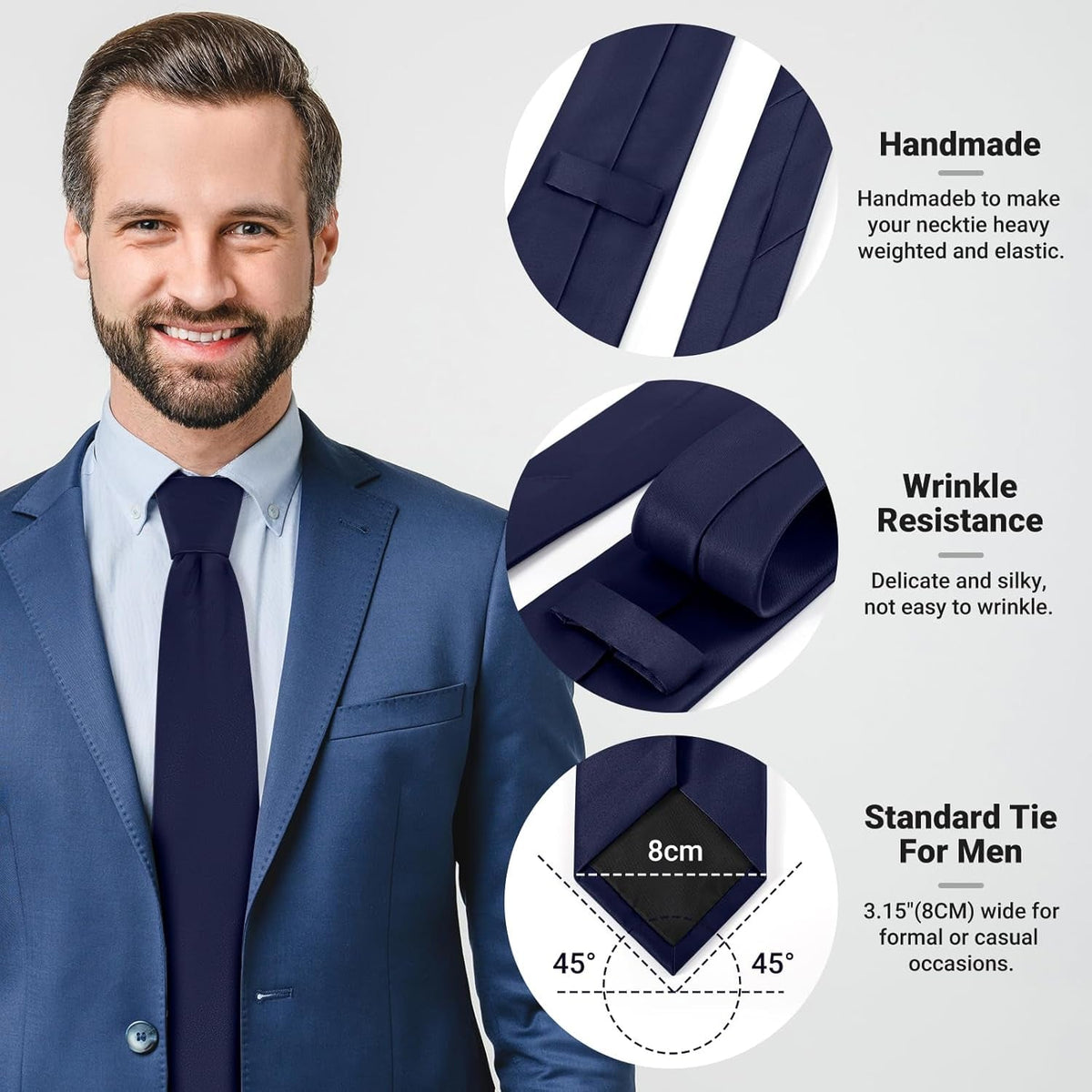 Black Ties for Men Solid Pure Color Formal Neckties 3.15" (8CM) Men'S Tie Gift Box