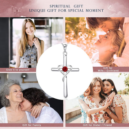 925 Sterling Silver Cross Necklace for Women Men 5A CZ Birthstone Necklaces 14K Gold Plated or Rose Gold Necklace for Easter or Holiday