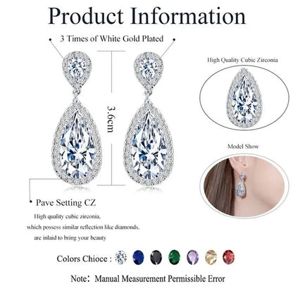 GLORIYA Luxury Wedding Party Jewelry Romantic Purple Crystal Big Tear Drop Earrings For Bridal Dress Accessories