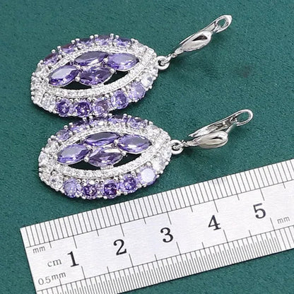 Luxurious Purple Amethyst 925 Sterling Silver Jewelry Set For Women Bracelet Earrings Necklace Pendant Ring Birthday Gift