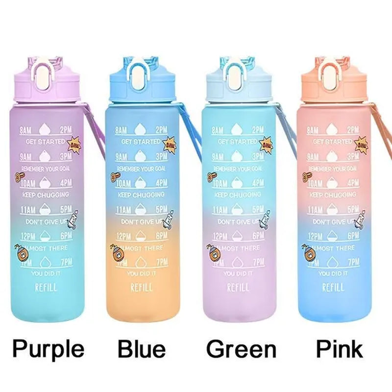 Water Bottle With Time Marker & Straw, 900ML/2000ML Large Capacity Motivational Leakproof Plastic Water Jug For Fitness Gym School Outdoor Travel Work Camping Hiking Hunting Fishing To Ensure You Drink Enough Water Daily