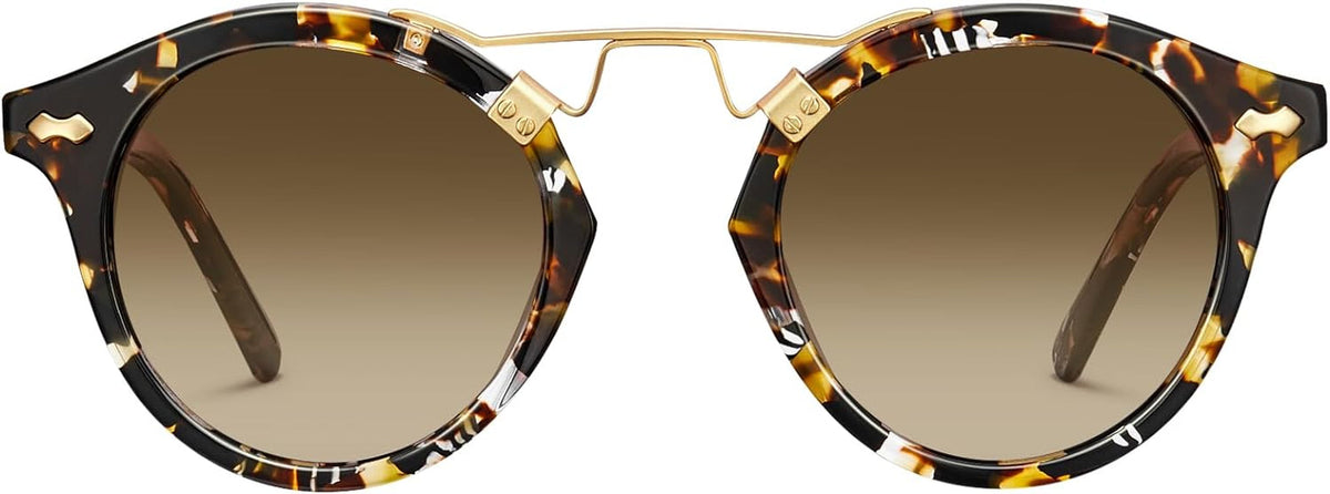 Small Acetate Polarized Sunglasses for Women UV Protection, Retro Double Bridge Eyewear Metal Brow Round Sunnies