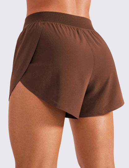 Mid Waisted Dolphin Athletic Shorts for Women 4" Lightweight High Split for Gym Workout with Liner Quick Dry