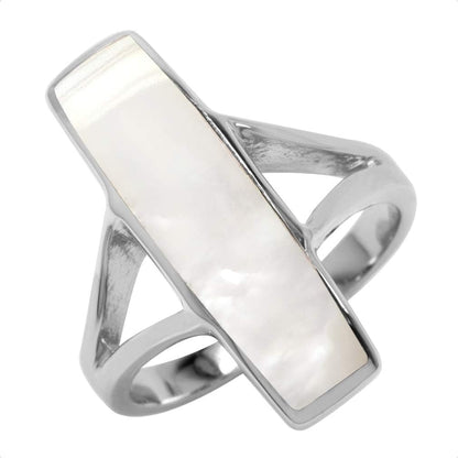 Long Bar Linear Inlay White Gold Plated or Yellow Gold Plated 925 Sterling Silver Modern Style Ring Jewelry for Women