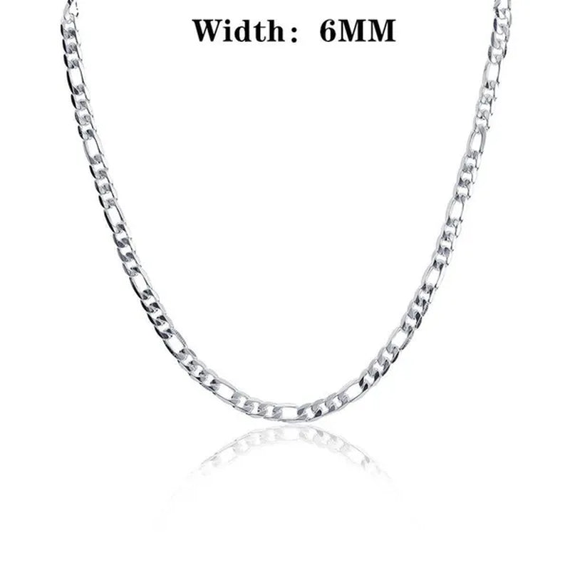 2Pcs/Set(Bracelet+Necklace) 925 Sterling Silver Charms Men Women Figaro Curb Lobster Clasps Link Chain Bracelet and Necklace Fashion Exquisite Jewelry Gifts
