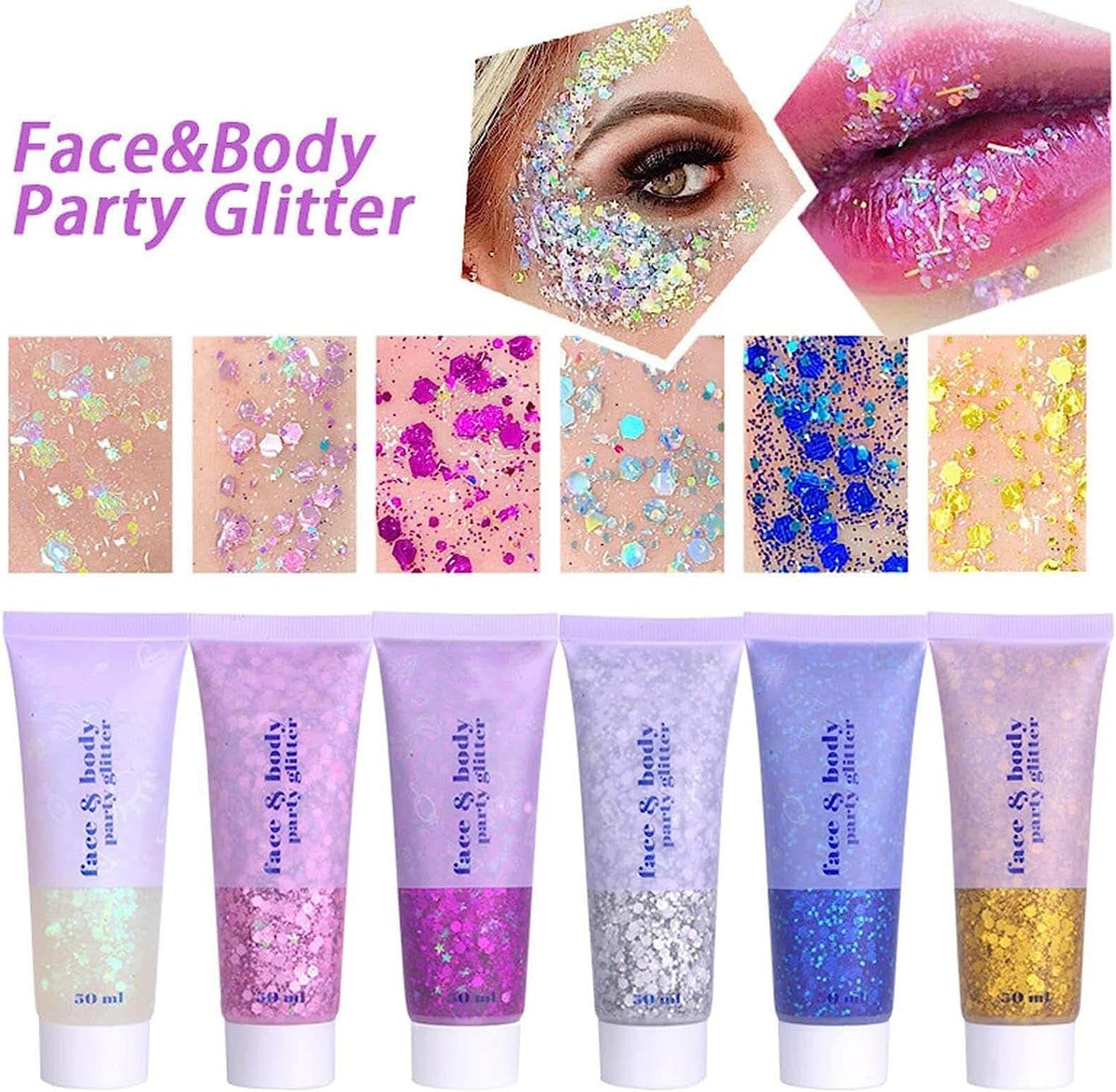 Clear White Body Glitter Gel,Mardi Gras Face Glitter Makeup for Kids Women Girls,Sparkly Chunky Hair Glitter,Singer Concerts Festival Rave Accessories,Mermaid Glitter Face Paint