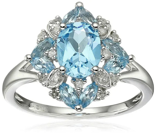 Gorgeous 925 Sterling Silver Lake Blue Aquamarine Wedding Engagement Ring  Size6-10