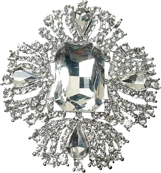 Elegant Retro Vintage Austrian Crystal Rhinestone Cross Flower Brooch Pins for Women Fashion for Dress Clothes