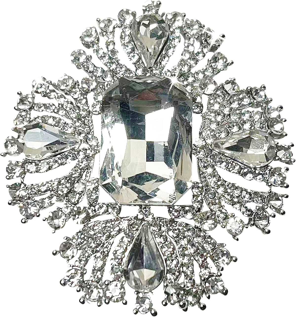 Elegant Retro Vintage Austrian Crystal Rhinestone Cross Flower Brooch Pins for Women Fashion for Dress Clothes