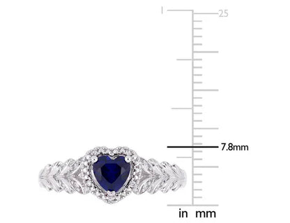 1/2 Carat (Ctw) Lab Created Blue Sapphire Heart Promise Ring in 10K White Gold with Diamonds