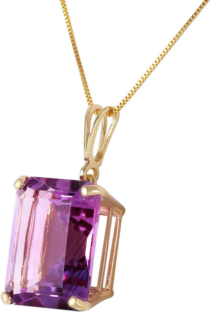 14K Solid Gold Necklace with 6.5 Carat Natural Emerald-Cut Purple Amethyst