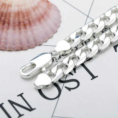 2PCS (Bracelet + Necklace) 925 Sterling Silver Fashion Jewelry Sets Curb Chain Necklace 925 Solid Silver Jewelry High Quality Necklace Bracelet 16-30 Inches
