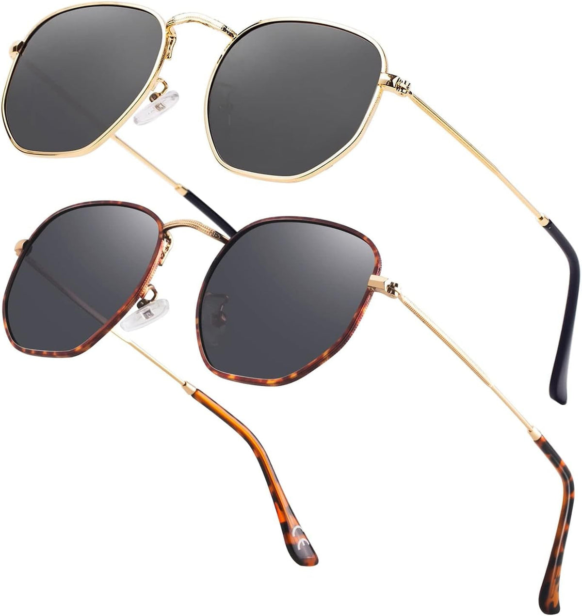 Hipster Hexagonal Polarized Sunglasses Men Women Geometric Square Small Vintage Metal Frame Retro Shade Glasses