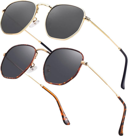 Hipster Hexagonal Polarized Sunglasses Men Women Geometric Square Small Vintage Metal Frame Retro Shade Glasses