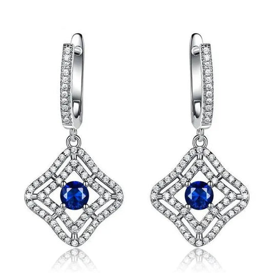 Majesty Diamonds MDS210273 Round Blue Nano Sapphire Halo Dangle & Drop Earrings in 0.925 White Sterling Silver