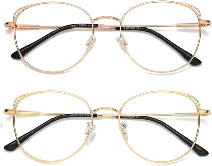 Blue Light Blocking Glasses Women Cat Eye Computer Eyeglasses Metal Frame Hipster 2 Pack