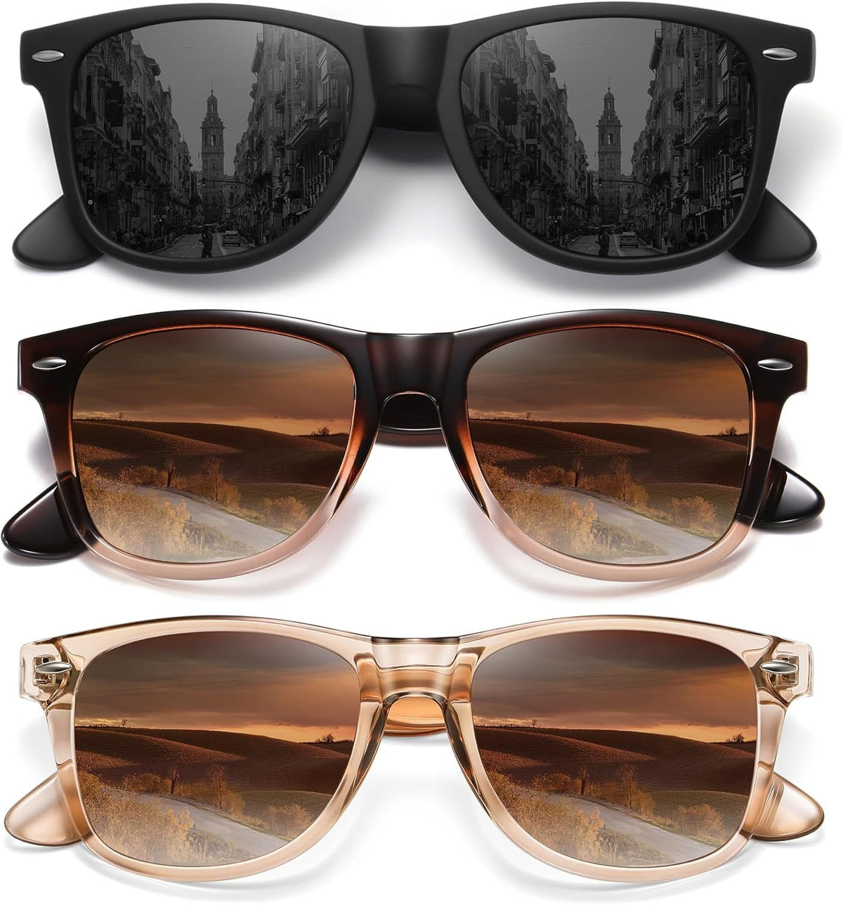 Polarized Sunglasses for Women Men Classic Retro Trendy Driving Sun Glasses UV400 Protection (3 Pack)