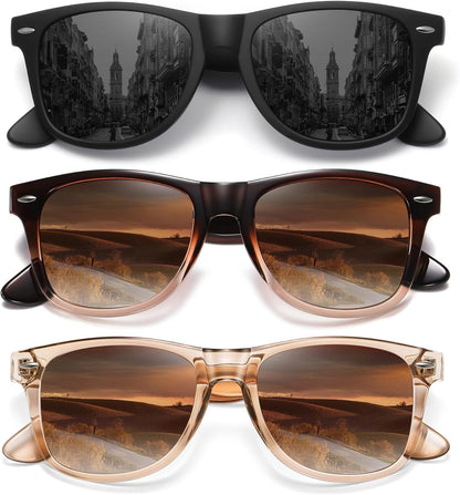 Polarized Sunglasses for Women Men Classic Retro Trendy Driving Sun Glasses UV400 Protection (3 Pack)