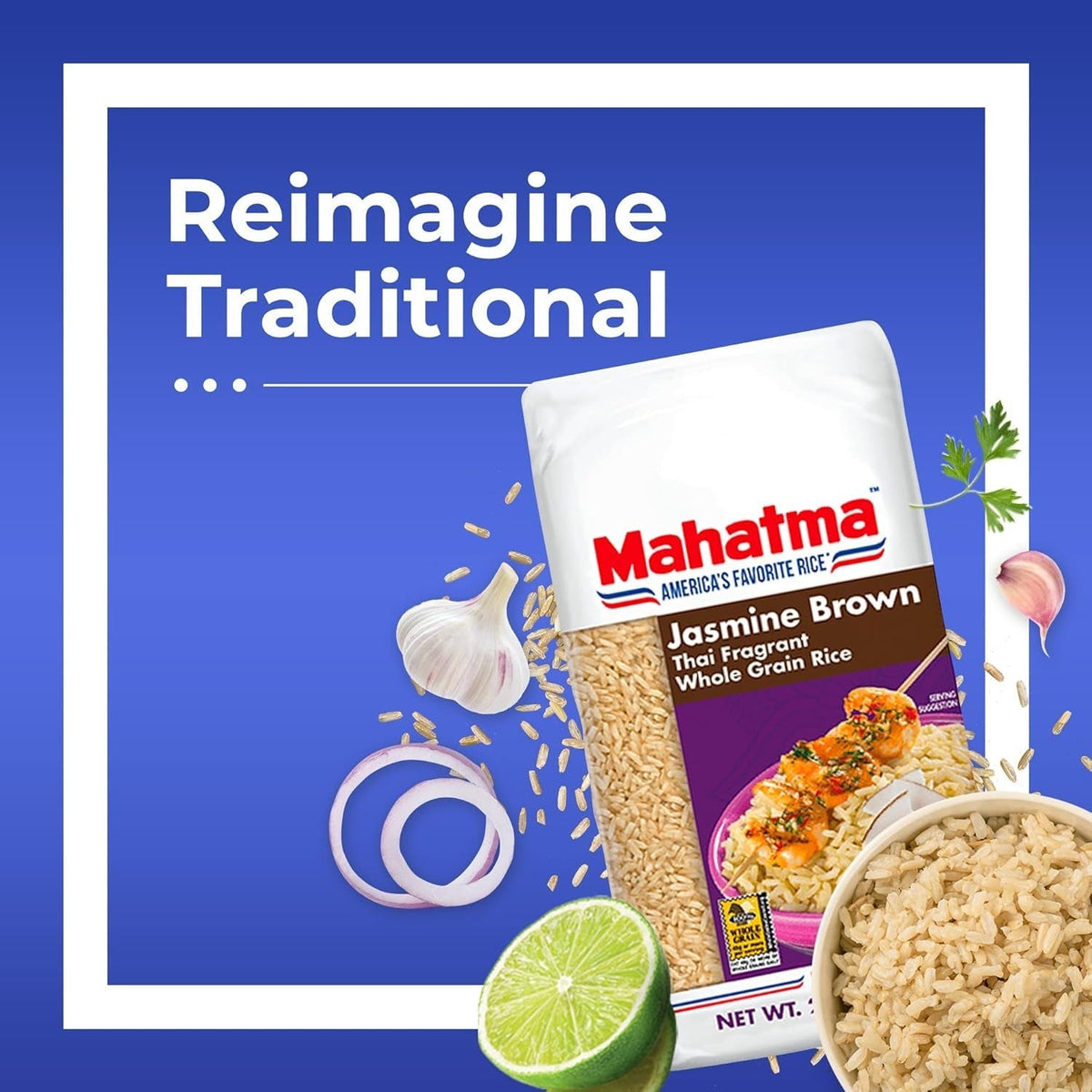 Brown Jasmine Rice Bag 2Lb, Brown Thai Jasmine Rice, Microwave Rice in 20 Minutes or Cook on Stovetop in 30 Minutes