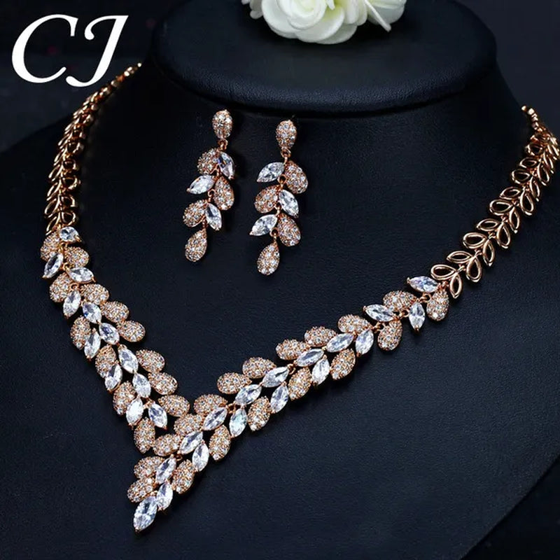 CANDICE High Quality Green Crystal Dubai Gold Plated Jewelry Sets Luxury CZ Stone African Necklace Earrings Wedding Set for Bridal Party