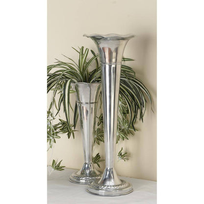 22 In. Silver Flute Shaped Aluminum Metal Decorative Vase