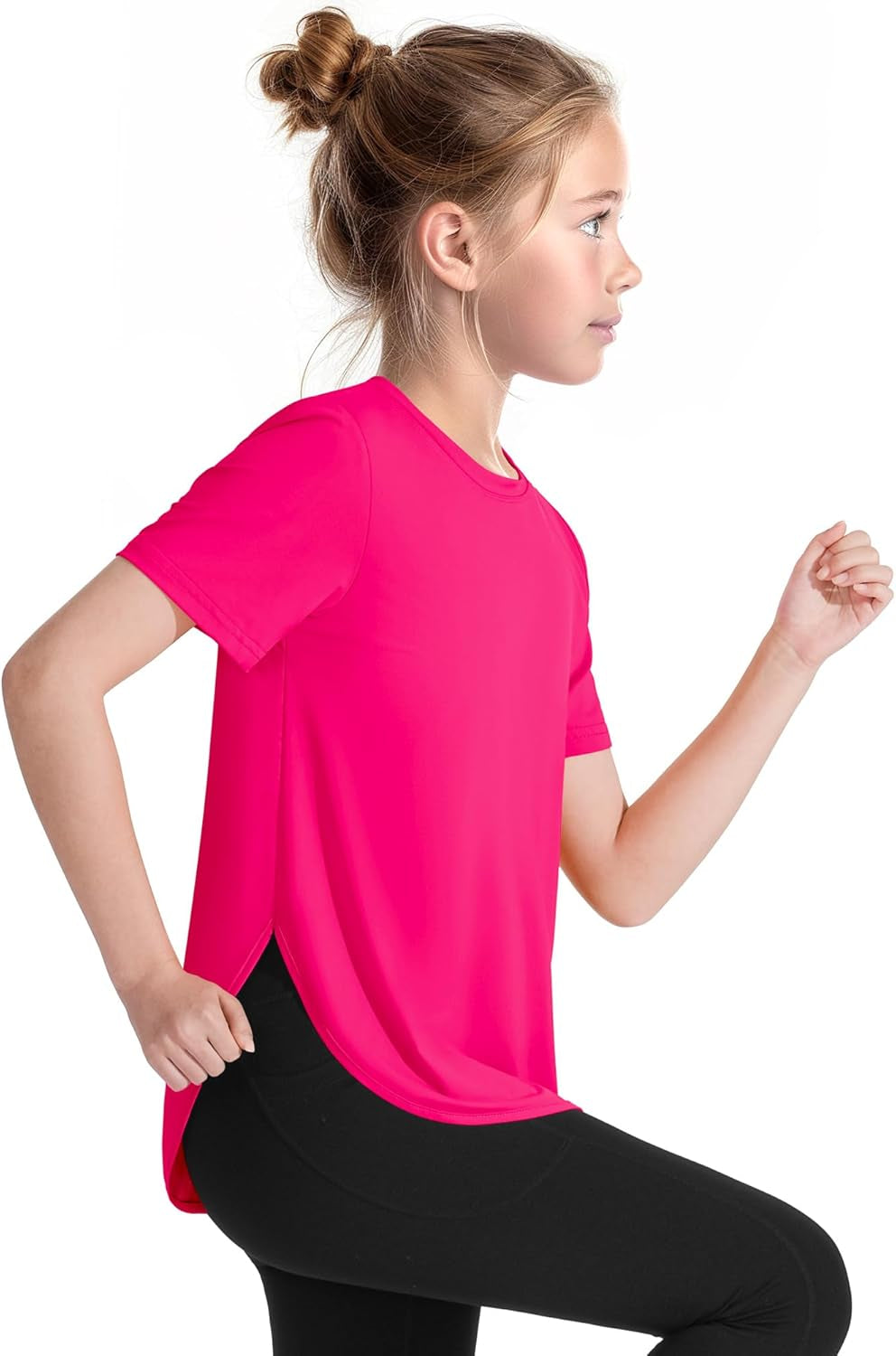 Girls Athletic Shirts Short Sleeve Quick Dry T-Shirt UPF 50+ Basic Tee Tops for Kids Teens Sports Activewear