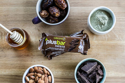 Plusbar Energy Bars, Chocolate, Gluten Free Healthy Snacks with Organic Super Greens, Superfoods & Dark Chocolate, Vegan, Dairy Free & Non GMO, 8G Protein Meal Replacement Bars, 12 Bars