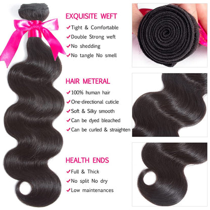 Body Wave Bundle 10A Grade Human Hair Bundles 100% Unprocessed Brazilian Virgin Hair Bundles Double Weft Brazilian Body Wave Bundles(Single Bundle)