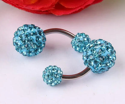 2016 Big Sale 8mm&5mm Crystal Disco Ball Imbue Diamond  316L medical steel material Stainless Steel Belly Button Navel Ring Body Piercing