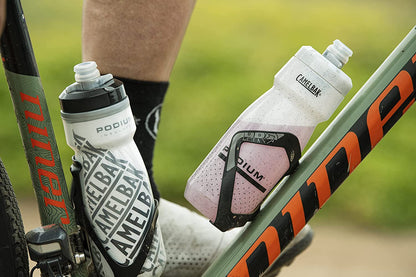 Podium Chill Insulated Bike Water Bottle - Easy Squeeze Bottle - Fits Most Bike Cages - 24Oz, Coral Stripe