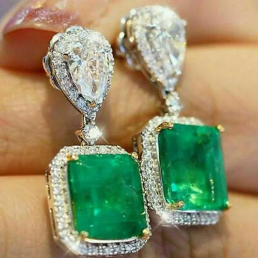 1 Pair Square Emerald Gemstone Drop Earrings for Women Engagement Wedding Earrings Jewelry