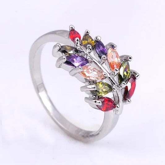 Fashion Woman Jewelry 925 Sterling Silver Natural Genuine Gemstone leaf Sapphire Tanzanite Topaz Emerald Garnet wedding  Ring Size6  7  8  9  10