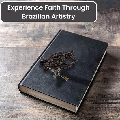 Saint Benedict Medal Wood Crucifix Cord Necklace for Men & Women – Handcrafted Religious Pendant, Healing, Travel Protection, Perfect for Gifting on Special Occasions, Made in Brazil