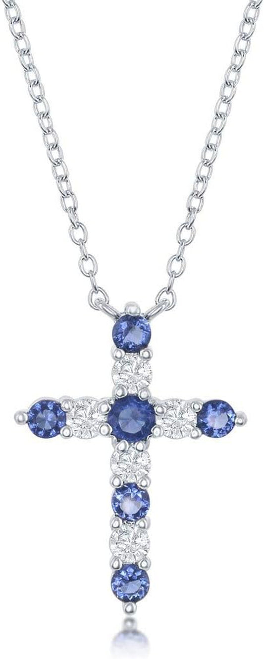 925 Sterling Silver Simulated 20Mm Garnet, Amethyst, Aquamarine, White Topaz, Emerald, Lavender, Ruby, Peridot, Sapphire, Pink, Citrine, and Swiss Blue Birthstone 16+2’’ Cross Necklace Jewelry for Women