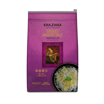 Authentic Smoked Basmati Rice by  in 2 Lb Resealable Zipper Bag - Aromatic and Flavorful Indian Grain - Non-Gmo, Gluten Free, Kosher, Cholesterol Free