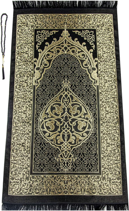 Muslim Prayer Rug and Quran with Prayer Beads, Kaaba Decor Box, Islamic Gift for Women & Men, Elegant Islam Set for Ramadan, Eid, Umrah, Birthday, Travel