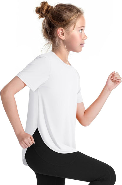 Girls Athletic Shirts Short Sleeve Quick Dry T-Shirt UPF 50+ Basic Tee Tops for Kids Teens Sports Activewear