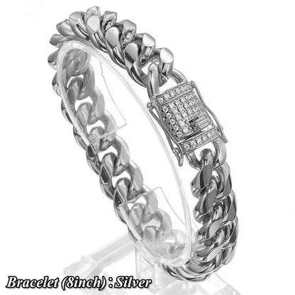 925 Silver Plated Chunky Necklace High Polished Stainless Steel Miami Curb Cuban Link Chain for Men 8/20/22/24/28/35 Inch (Quantity: 1Pcs)