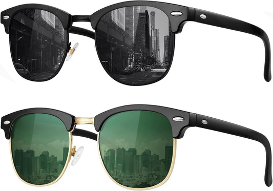 Classic Polarized Sunglasses for Men and Women Retro Style Semi Rimless Frame Sun Glasses 100% UV Protection Goggles