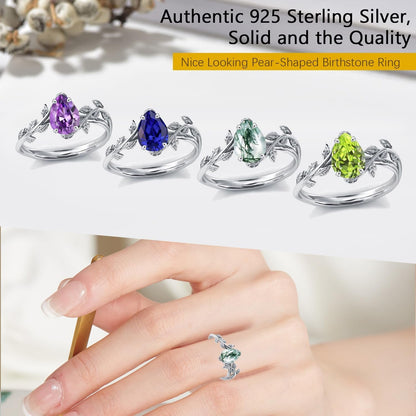 Natural Moss Agate Ring 925 Sterling Silver Opal Birthstone Ring 925 Sterling Silver Leaf Promise Ring for Her Birthday Anniversary Jewelry for Women