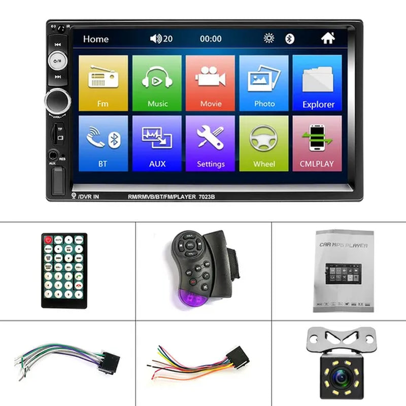 7" Bluetooth HD Touch Screen Car Stereo Radio 2DIN Car MP5 Player FM/USB/AUX/SD Function with Steering Wheel Control +Cam(Optional)