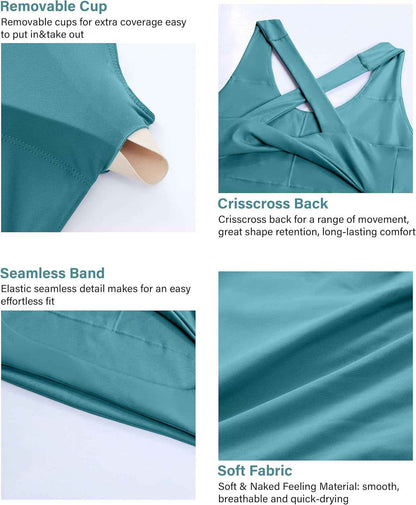 Sports Bras for Women Criss-Cross Back Padded Workout Tank Tops Medium Support Crop Tops for Women