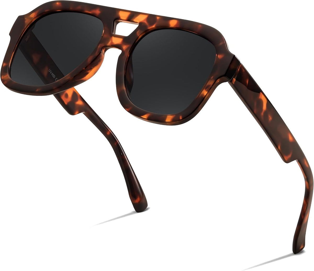 Vintage Aviator Sunglasses Double Bridge Women Men Large Square Thick Frame Trendy Eyewear UV400 B2846