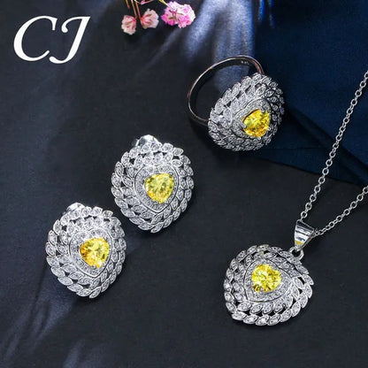 CANDICE 3pcs Love Jewelry Set Micro White CZ Pave Heart Red Crystal Romantic Party Necklace Earrings Ring Sterling Silver Plated Sets for Women Girl Gifts