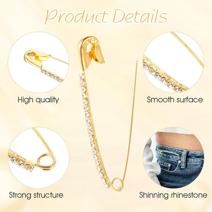 20 Pcs Rhinestone Safety Pin Brooch, Hat Sliver Clips for Women Men Elegant Jewelry Gold Brooches Scarf Sweather Suit Dress Decor Dating Shopping