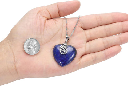 Natural Healing Crystal Love Heart Pendant Necklace Reiki Gemstone Quartz Stone Necklace Women Jewelry Anniversary Valentine'S Birthday Gift for Mother, Girlfriend